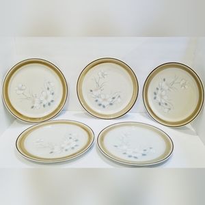Vintage WATER COLORS DAWN STONEWARE White Floral Dinner Plates by Hearthside